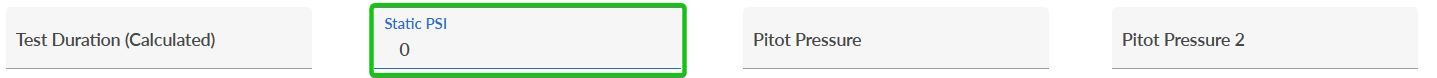 EPR FireWorks Static PSI field highlighted with pressure measurement entry, showing where crews record reference hydrant baseline pressure