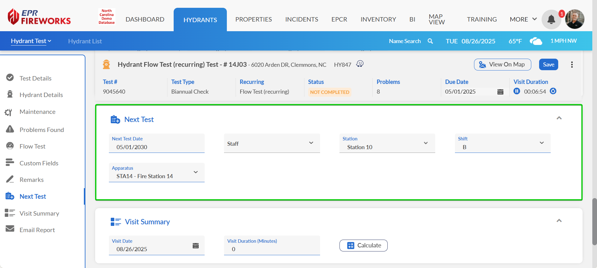 Hydrants Next Visit section