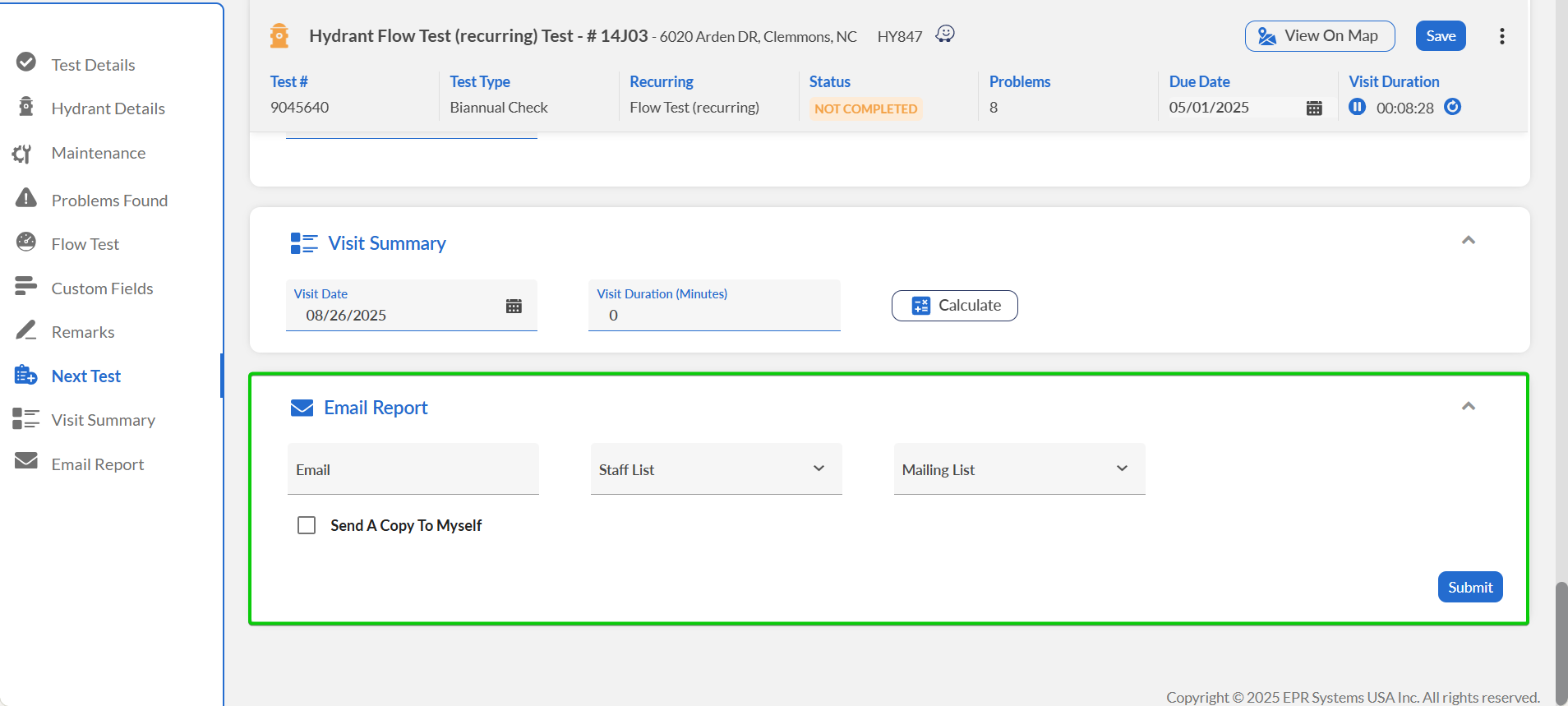 Hydrants Email Report section