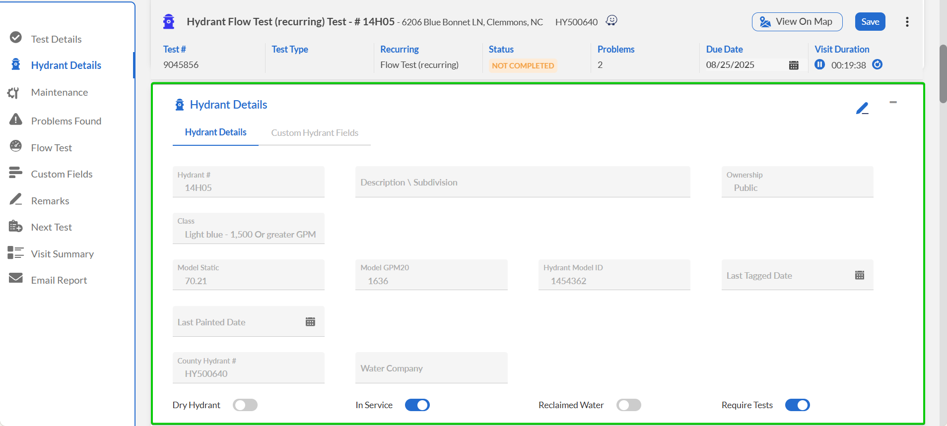 Hydrant Details section showing tabs for Hydrant Details, Address, and More Details with pencil icon for editing access