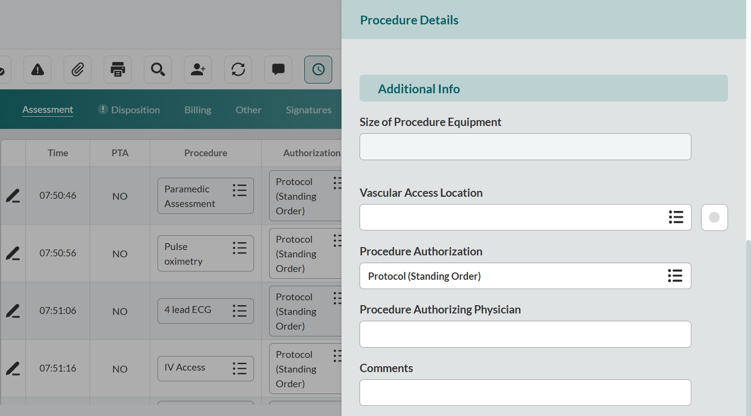 Procedure Details Additional Info Section