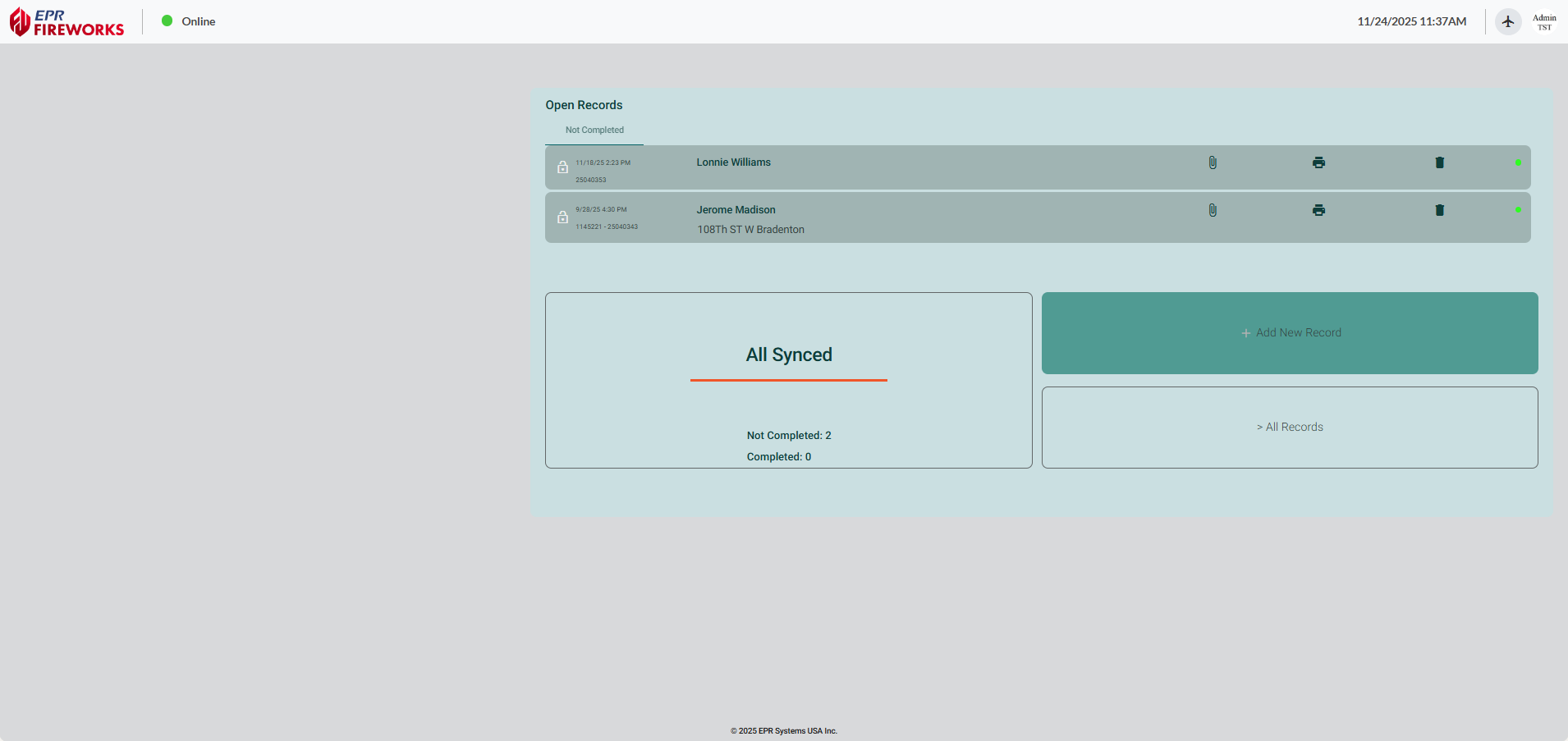 Standard ePCR home page with white background, dark text, and blue accent buttons.