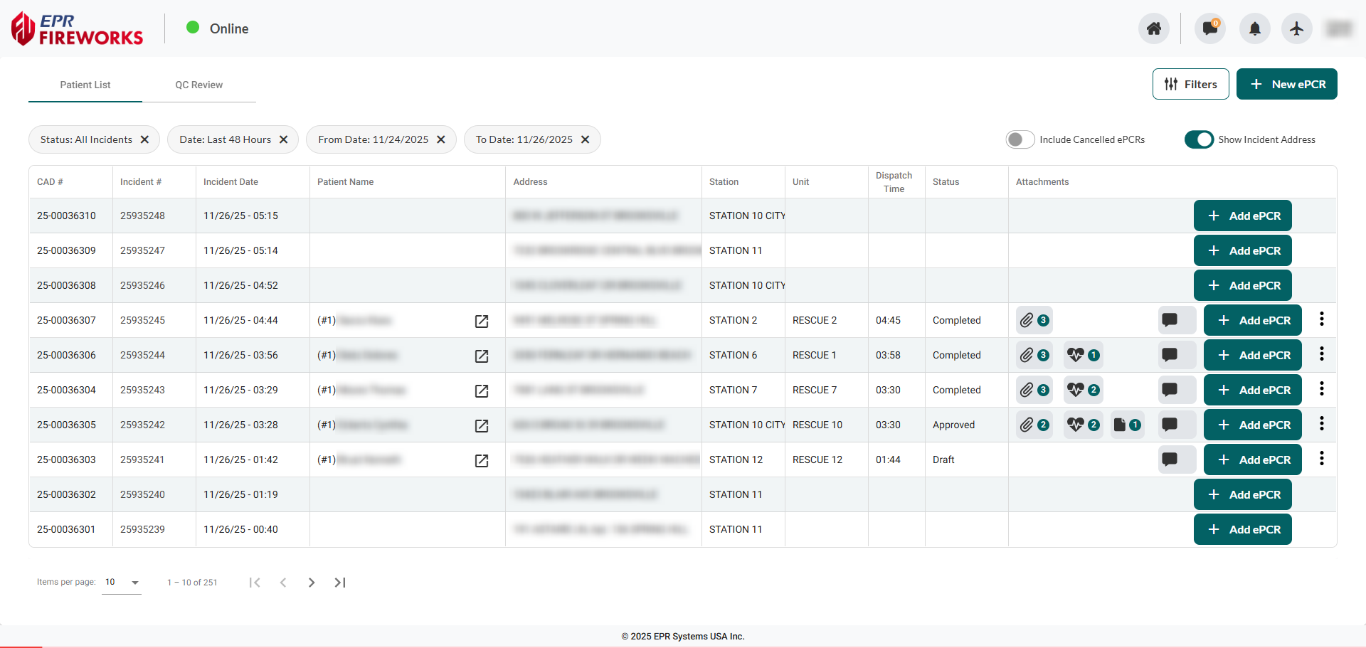 Live patient list