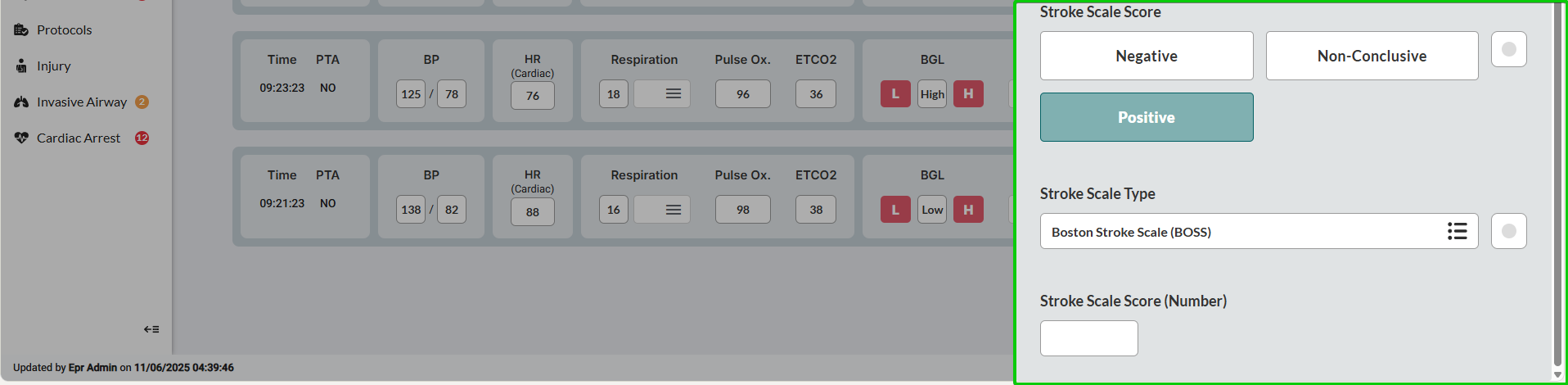 Stroke assessment fields