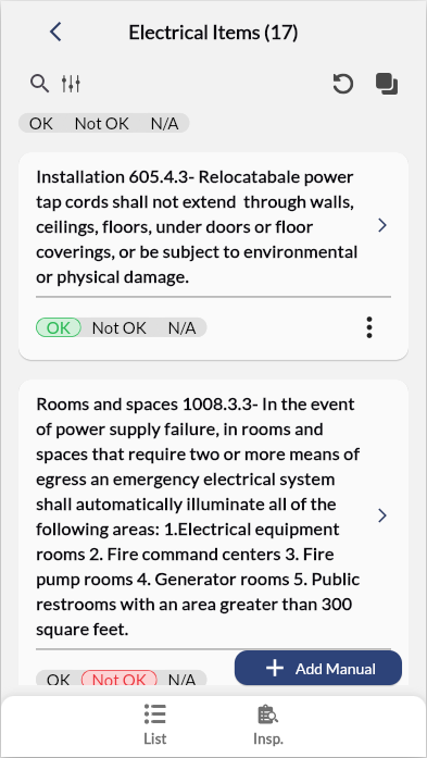 Violations checklists