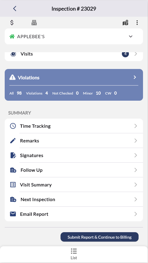 fields to complete before submiitting the inspection