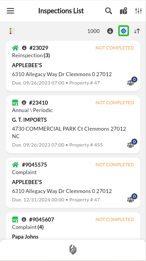  Inspection list with geolocation filter active