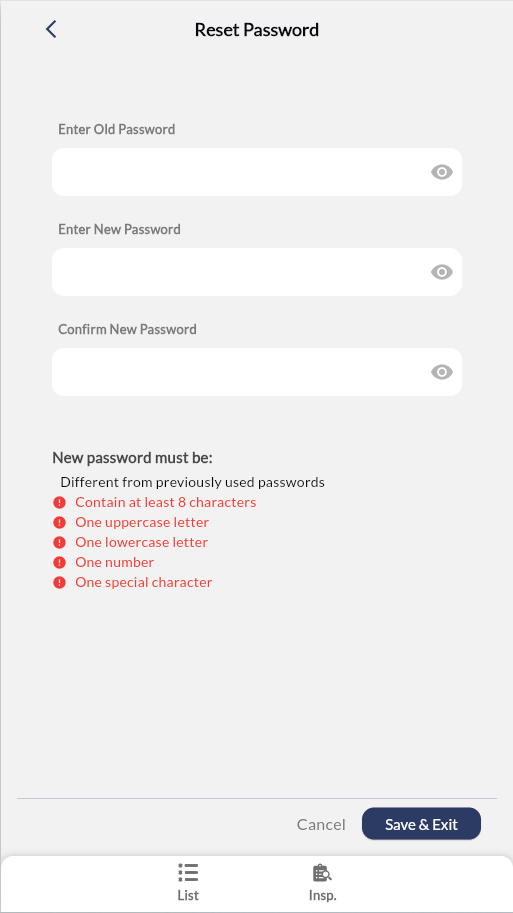 Reset Password Interface