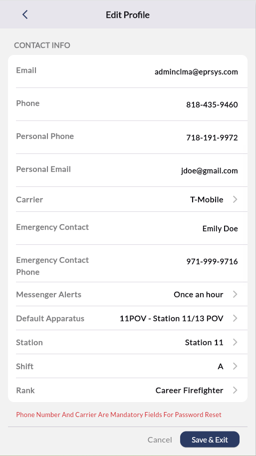 Contact Info Interface