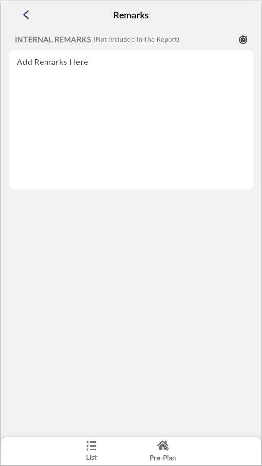 Pre-plan internal remarks panel