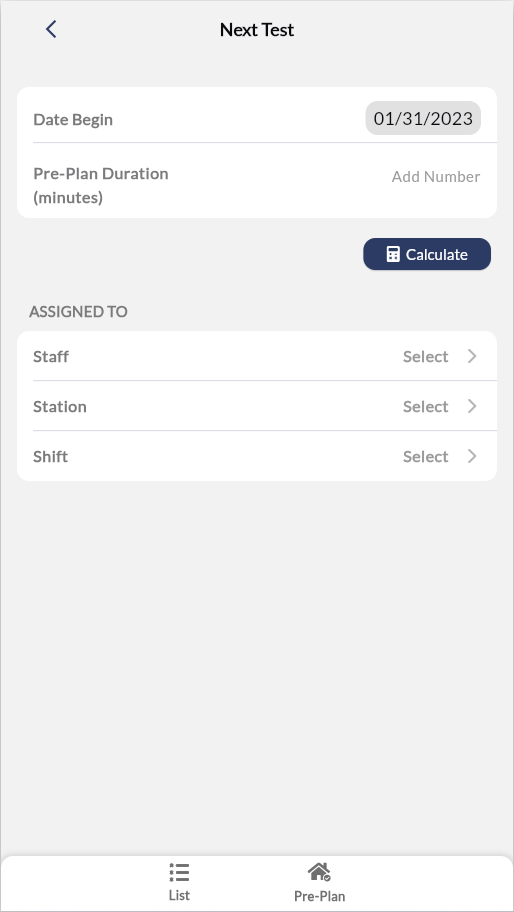 Next test interface