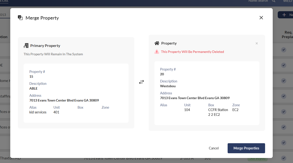 Merge properties interface