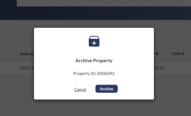 archive property confirmation window