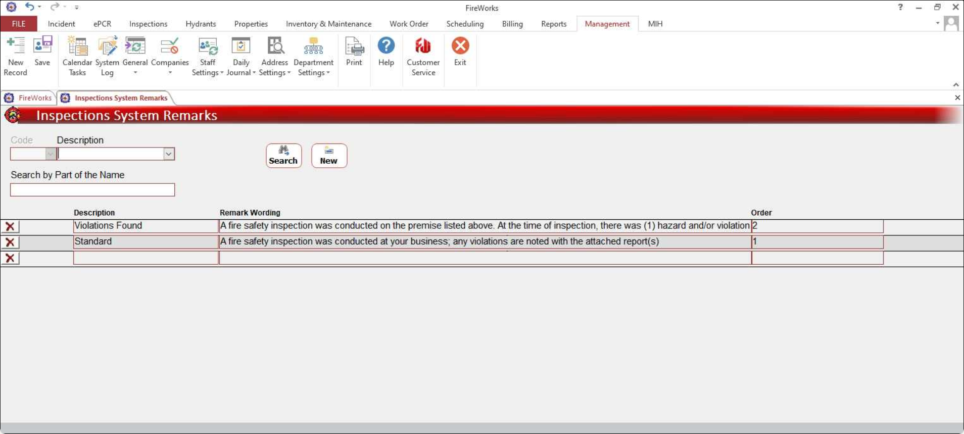 Admin Back-Office settings page showing the remarks configuration interface with Title, Wording, and Order columns for managing preset remarks