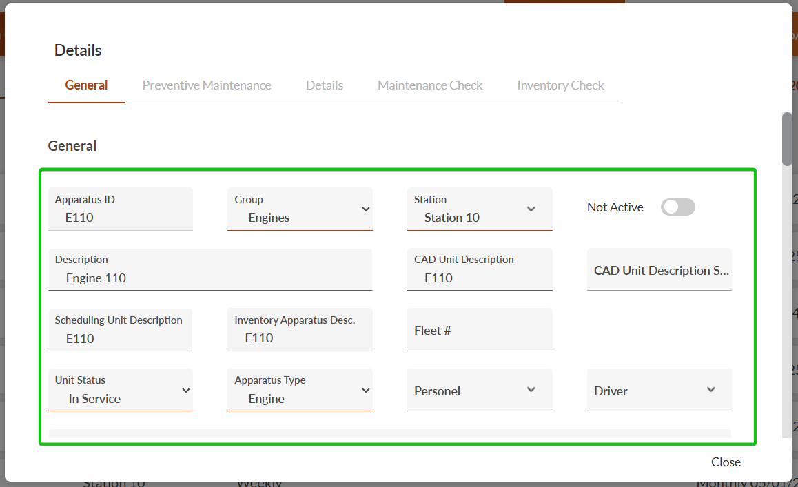 Apparatus Details - General